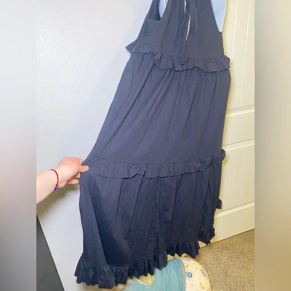 EUC Endless Summer 100% Cotton Anita Maxi Dress Ruffle Tiered Tie Back - Picture 9 of 11